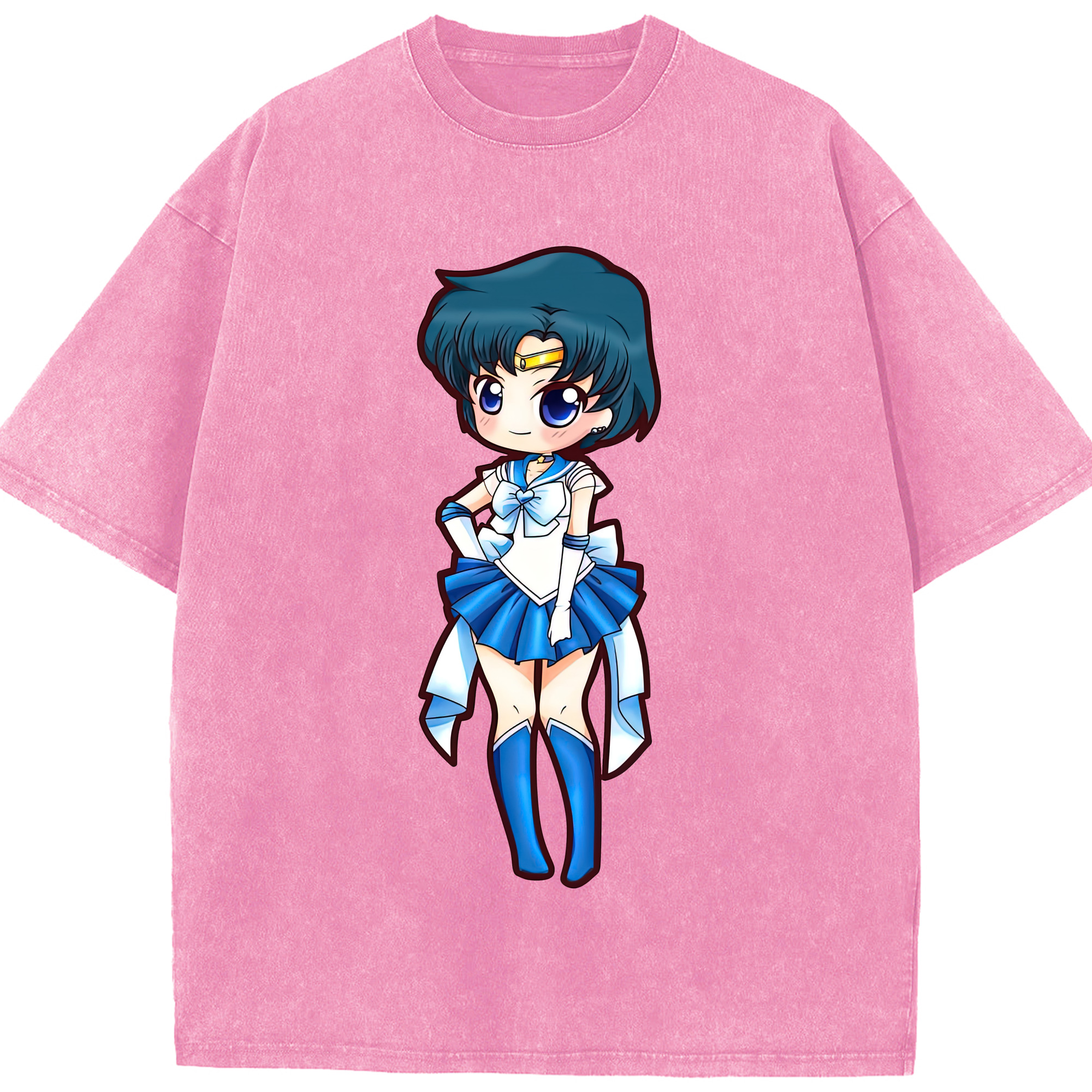 （画像用） 美少女戦士セーラームーン 水野 亜美 みずの あみ Sailor Moon Mizuno Ami 綿100% ヴィンテージ風 半袖Tシャツ（フロントプリント）